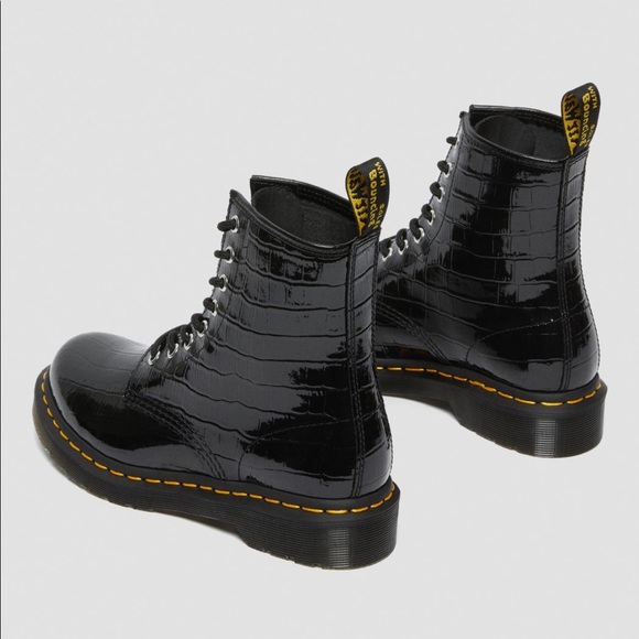 DR. MARTENS 1460 W Black Patent Lamper Croc Emboss Boots - Picture 9 of 16